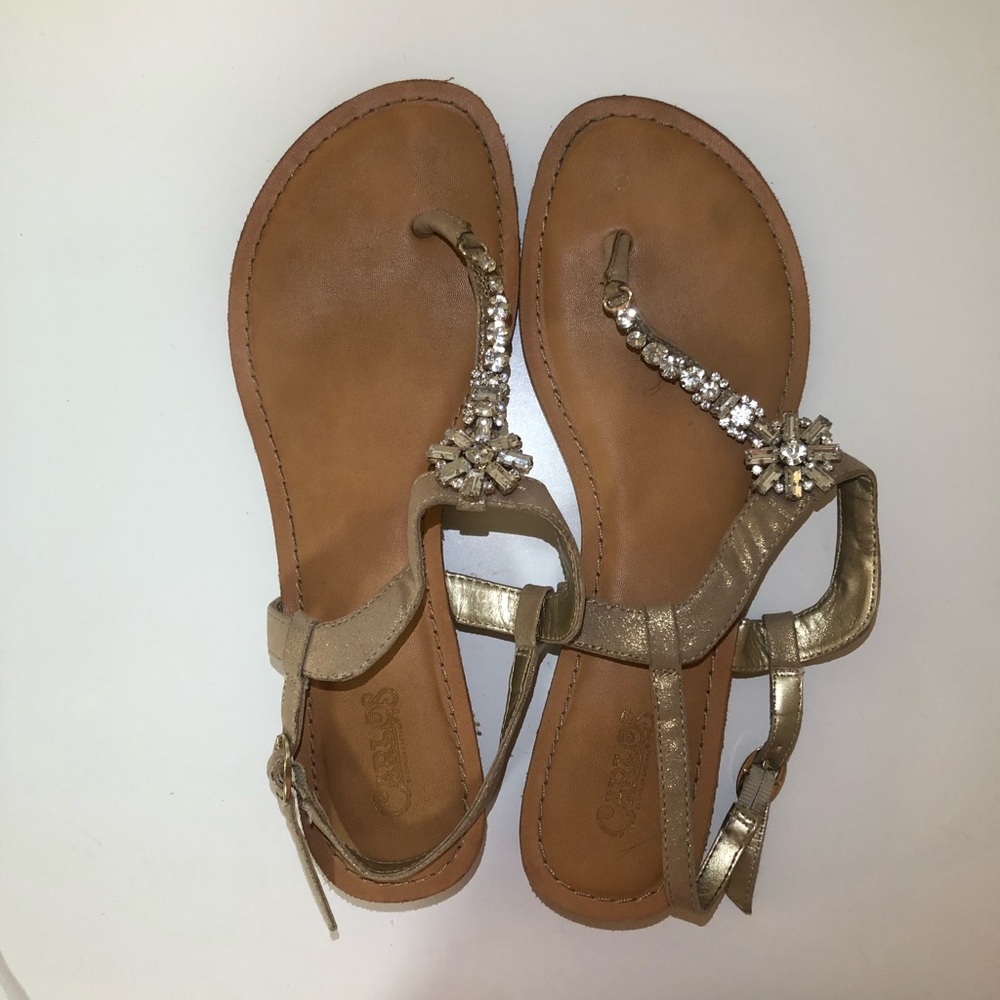 🤎Gold Flat Sandals Carlos by Carlos Santana with Sparkle Stones